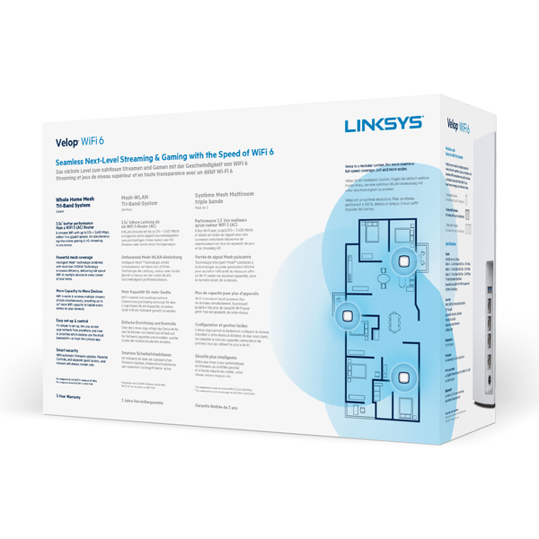 Linksys Velop, AX4200, Tri-band, Wi-Fi 6 -Mesh-j&auml;rjestelm&auml;, 2-pack