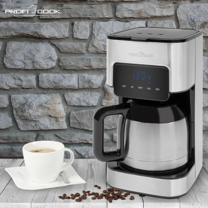 ProfiCook PC-KA 1191 10 koppar kaffebryggare med termoskanna, silver, svart