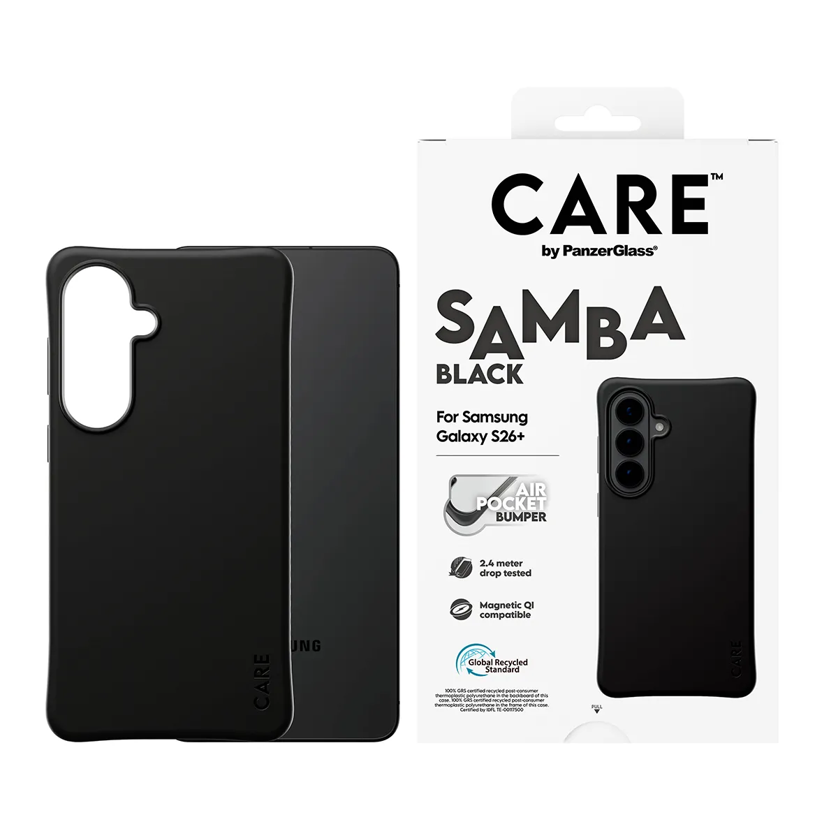 PanzerGlass CARE CASE SAMBA QI, Galaxy S26+ -suojakuori, musta