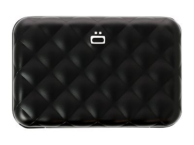 &Ouml;GON Quilted Button Card holder metal lock quilted alu Black