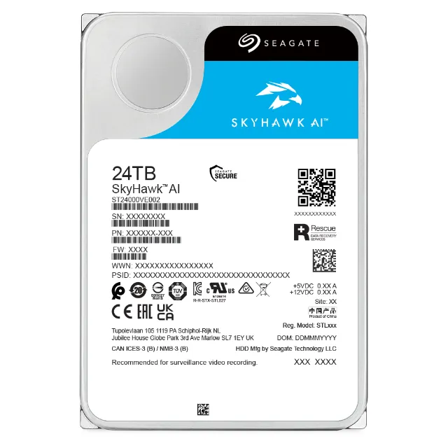 SEAGATE Surveillance Video Optimized AI Skyhawk 24TB HDD SATA 6Gb/s 512MB cache 3.5inch CMR Helium