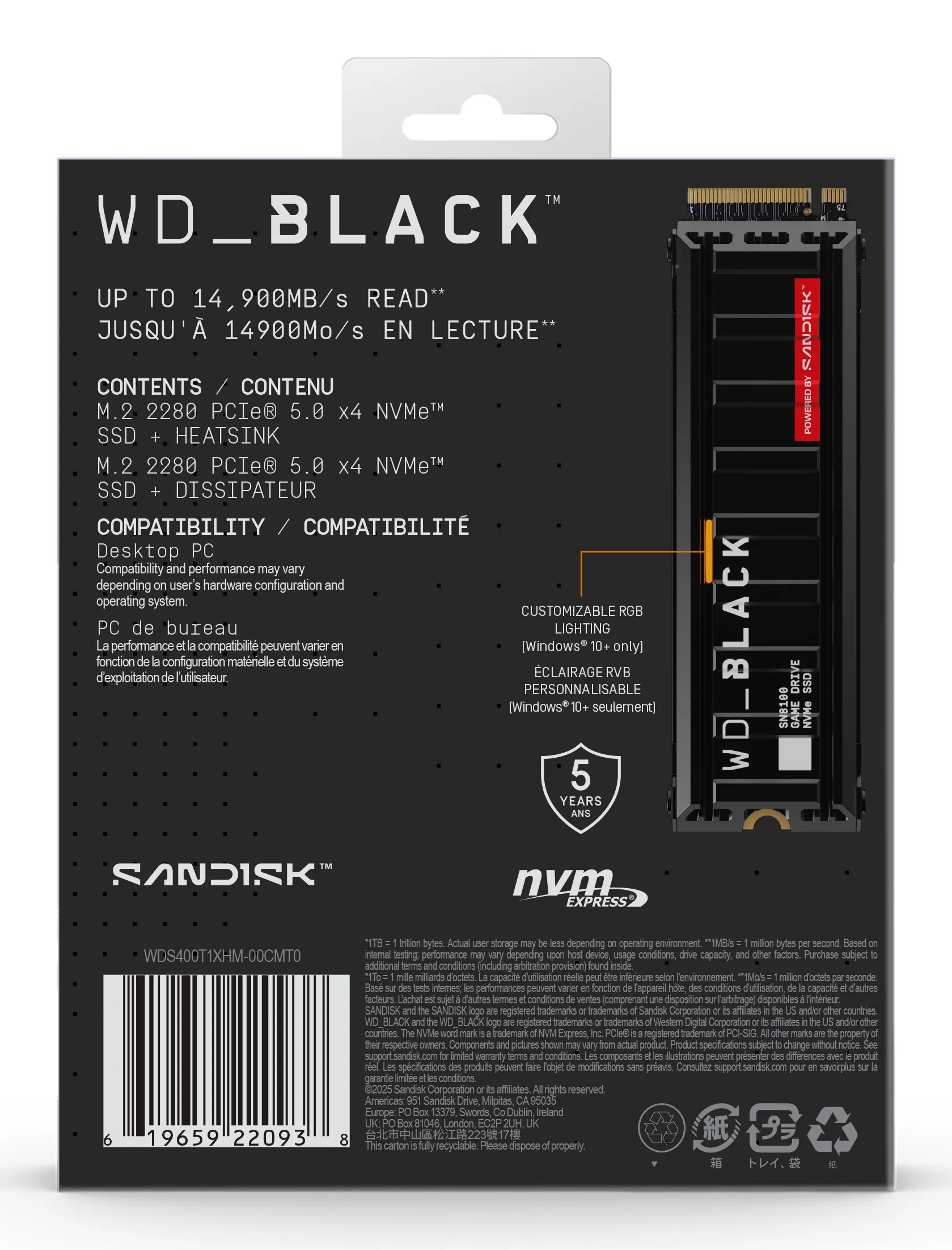 WD Black SN8100 4TB M.2 PCIe 5.0 NVMe SSD with Heatsink