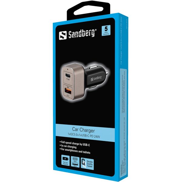 Sandberg Car Charger 1xQC3.0+1xUSBC 20W