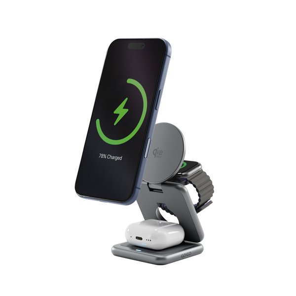 Epico UltraBase Qi2 25W 3in1 Fold Metal Mag+ Wireless Charging Stand EF60 | Space Grey | Protective  &amp;  Travel Pouch Included