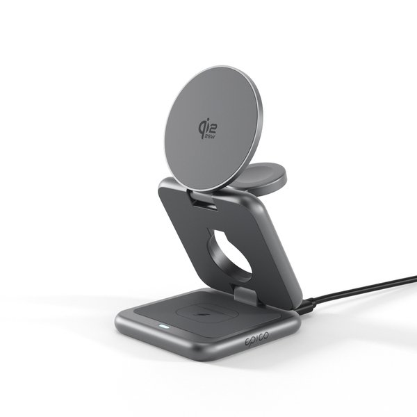 Epico UltraBase Qi2 25W 3in1 Fold Metal Mag+ Wireless Charging Stand EF60 | Space Grey | Protective  &amp;  Travel Pouch Included