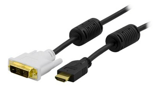 Deltaco HDMI &ndash; DVI-D -kaapeli, 2 m, Musta/Valkoinen