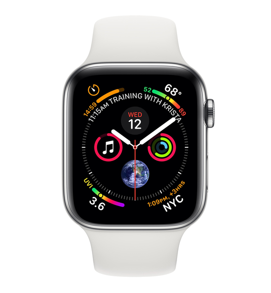 Apple Watch Series 4 GPS + Cellular 40mm, Stainless Steel Case with White Sport Band