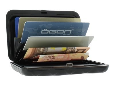 &Ouml;GON Quilted Button Card holder metal lock quilted alu Black