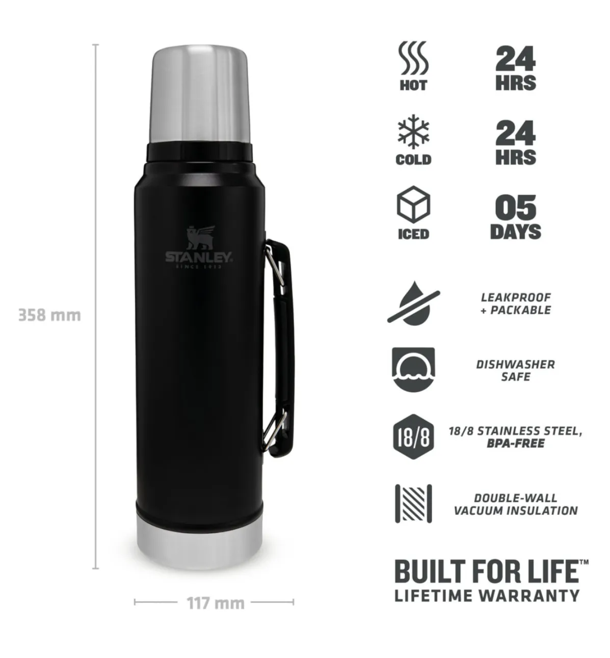 Stanley Classic Bottle 1,0 L Matte Black Pebble
