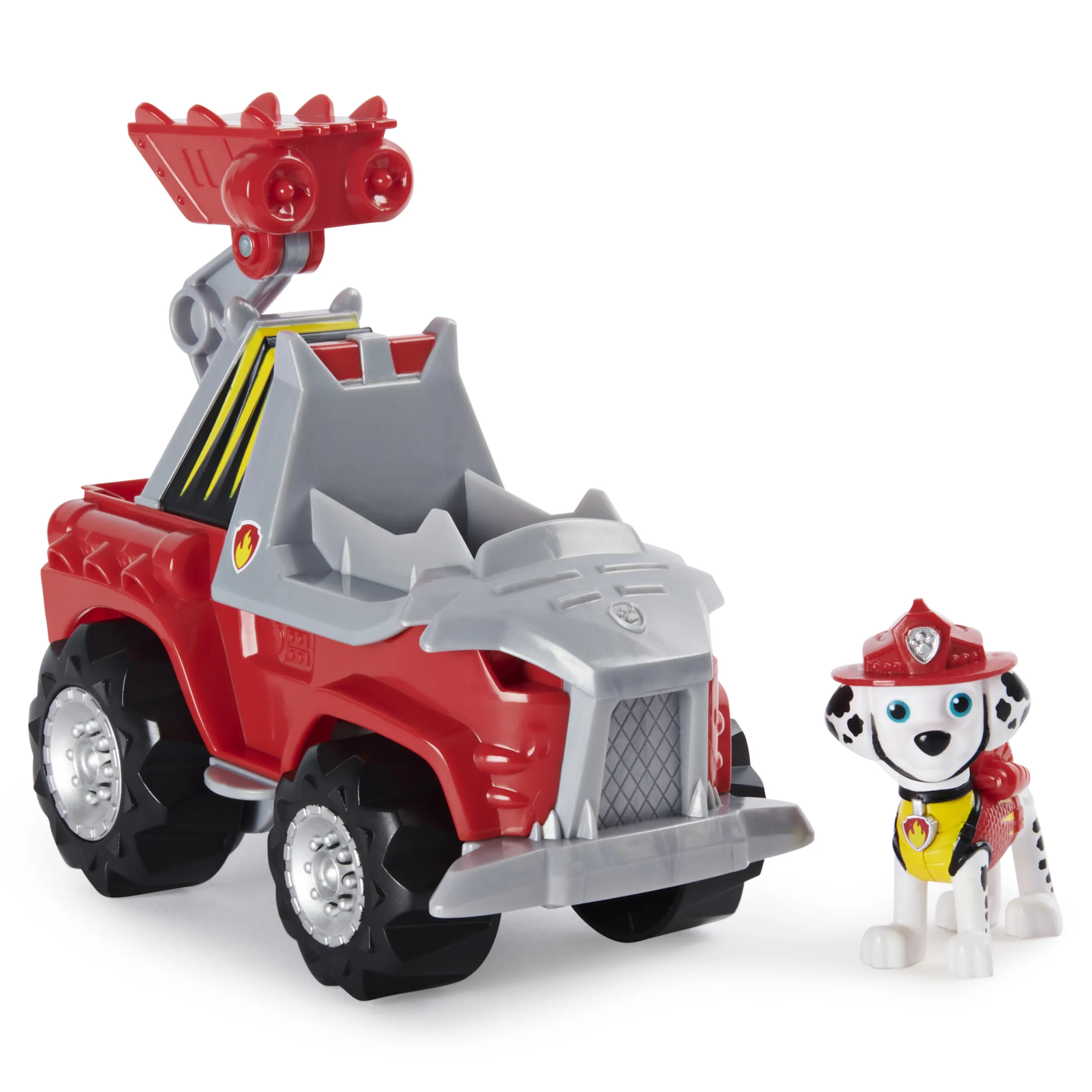 Spin Master Paw Patrol Dino Rescue Deluxe Vehicle Marshall, Toy Vehicle (Red/Grey, Includes Marshall Figure and Surprise Dinosaur)