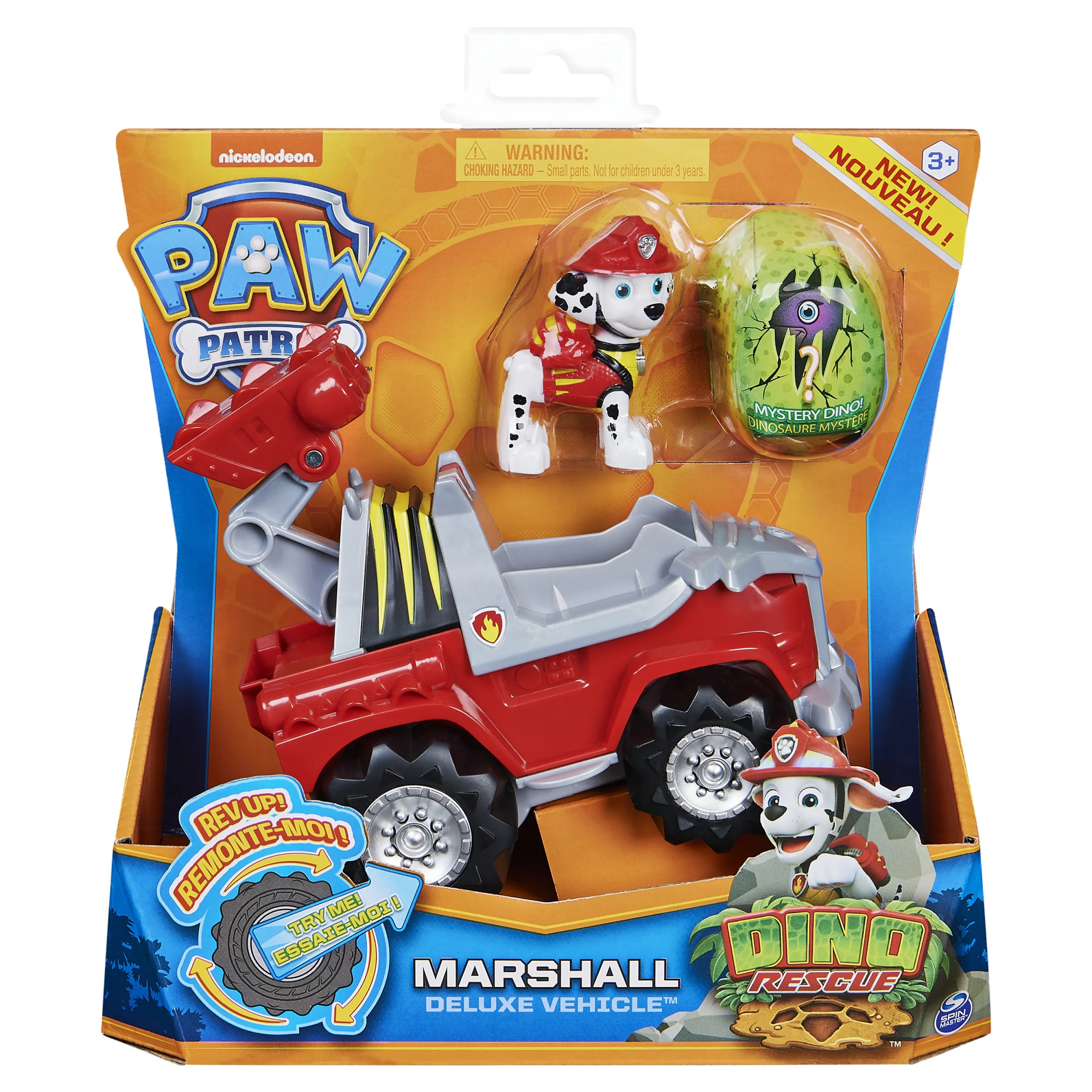 Spin Master Paw Patrol Dino Rescue Deluxe Vehicle Marshall, Toy Vehicle (Red/Grey, Includes Marshall Figure and Surprise Dinosaur)