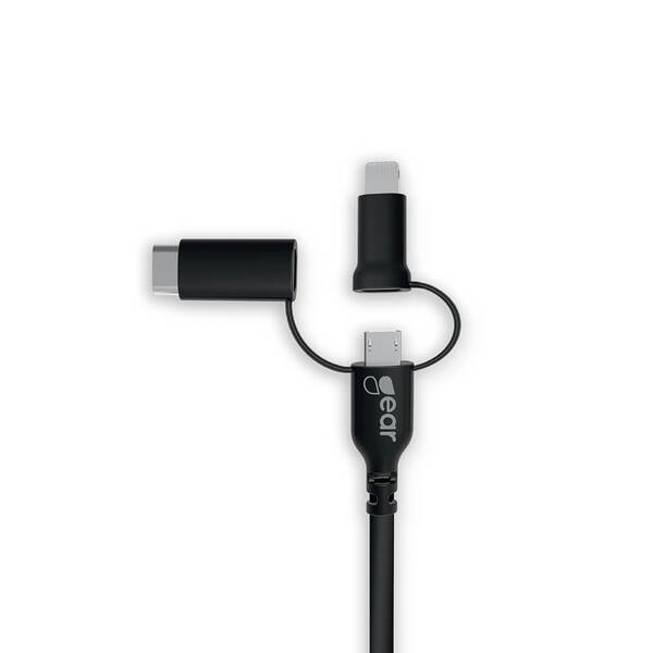 GEAR 3-in-1 USB-A - Micro-USB/Lightning/USB-C - cable, 1.5m, Black