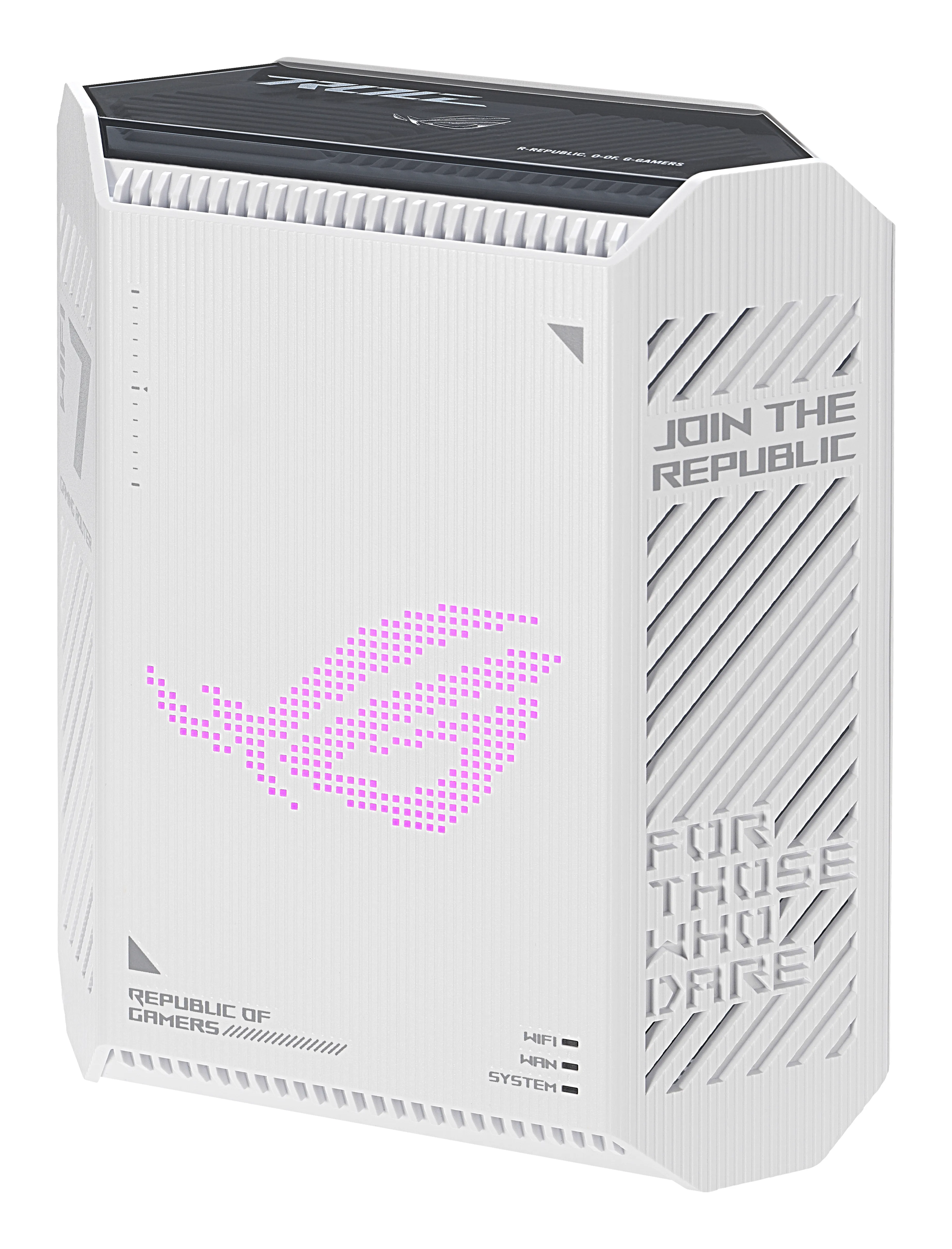 Asus ROG Strix GS-BE7200 -pelireititin, Wi-Fi 7, BE7200, Dual-band, 2,5G WAN -portilla, valkoinen, musta