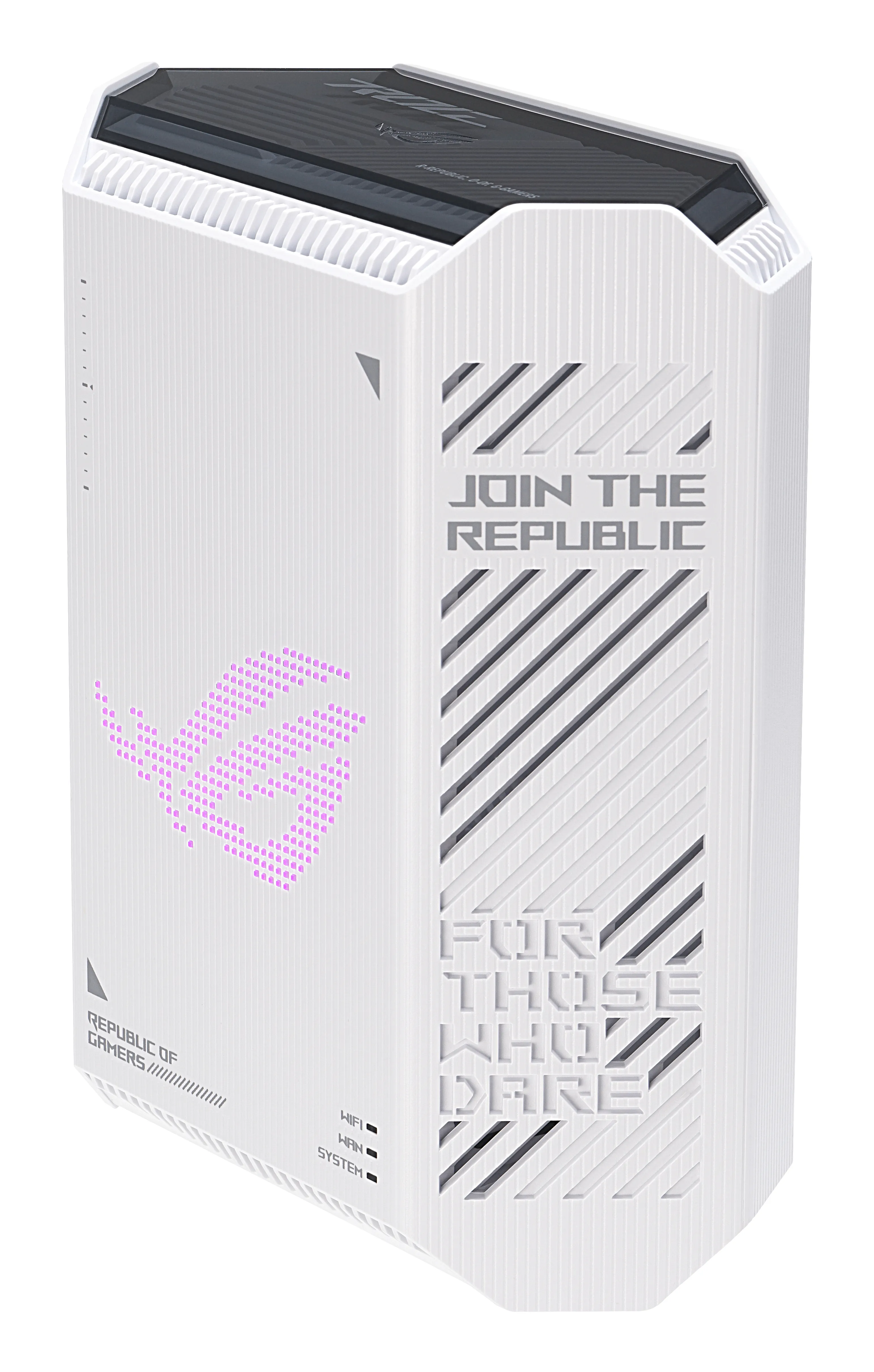 Asus ROG Strix GS-BE7200 -pelireititin, Wi-Fi 7, BE7200, Dual-band, 2,5G WAN -portilla, valkoinen, musta