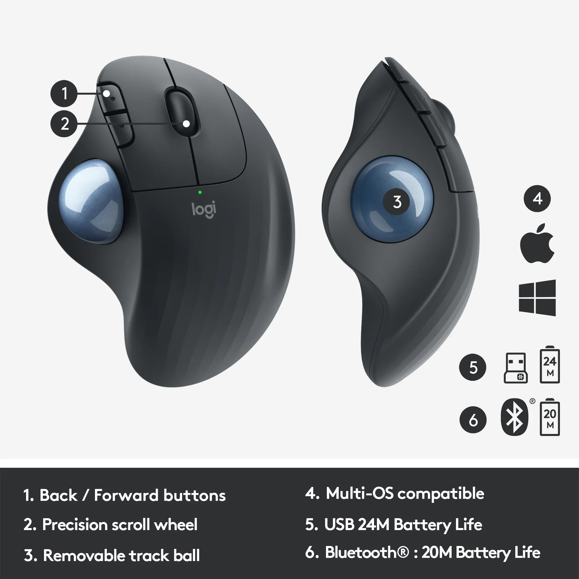 Logitech ERGO M575 -langaton pallohiiri, grafiitti
