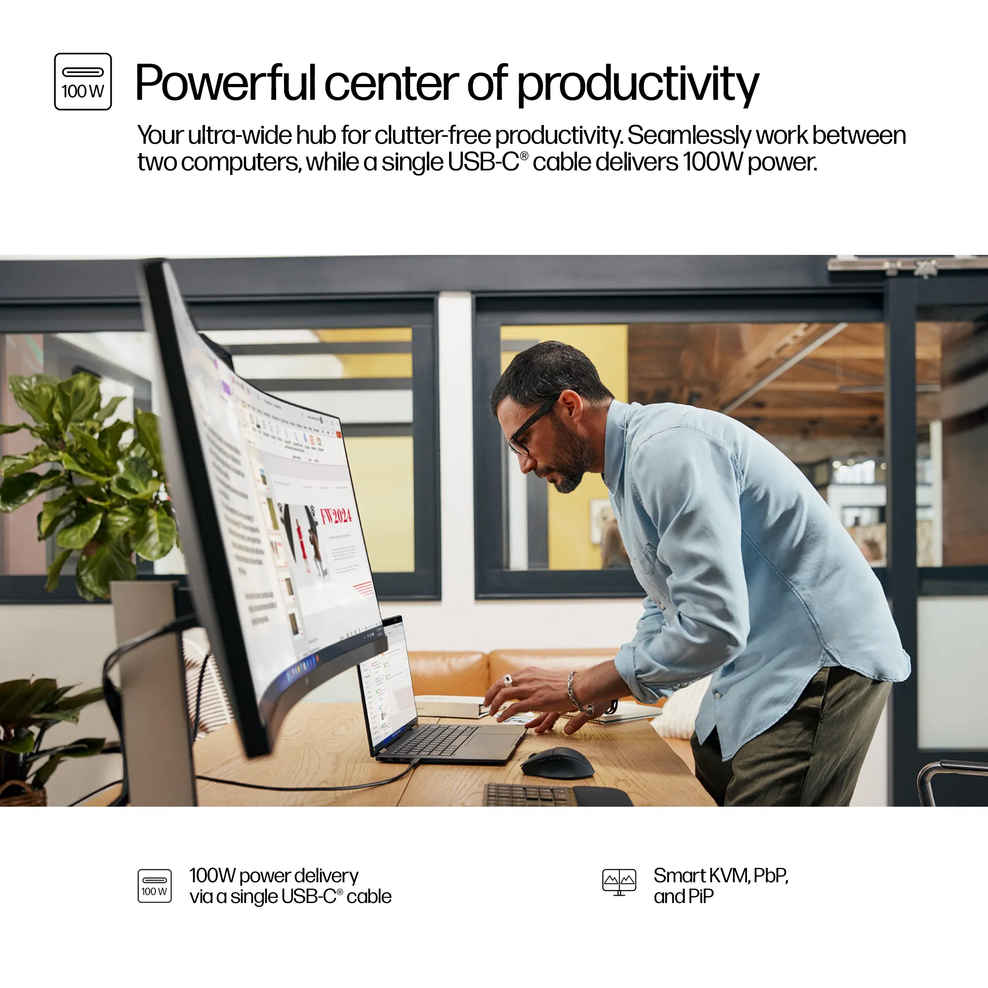 HP Series 5 Pro 34" WQHD, VA curved sk&auml;rm med USB-C hub