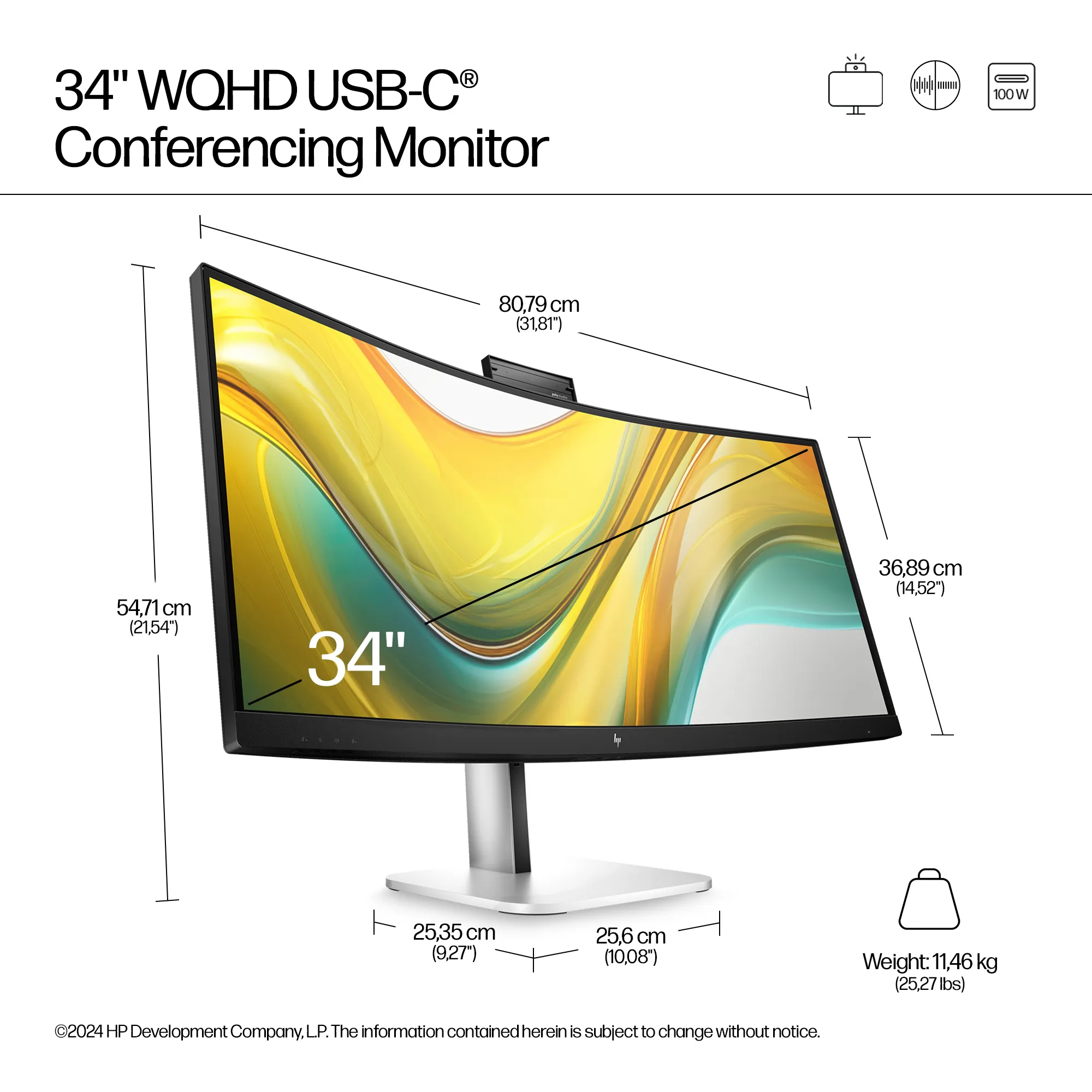 HP Series 5 Pro 34" WQHD, VA curved sk&auml;rm med USB-C hub