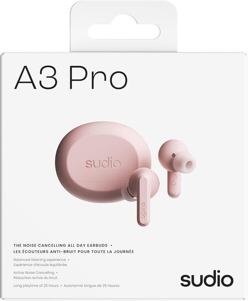 Sudio A3 Pro tr&aring;dl&ouml;sa in-ear h&ouml;rlurar, blush pink