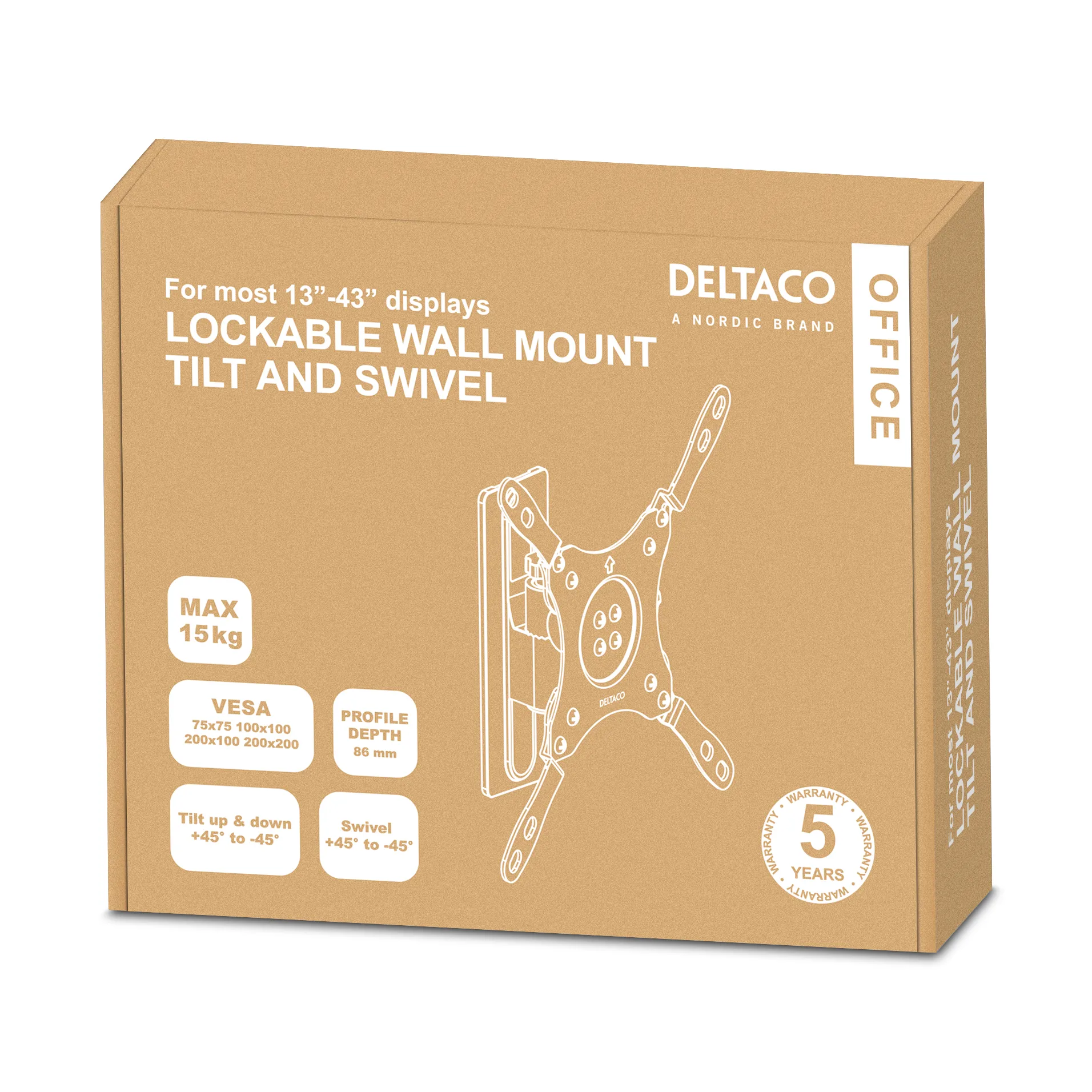 DELTACO Office Lockable Monitor Mount,13"-42",15kg,75x75-200x200