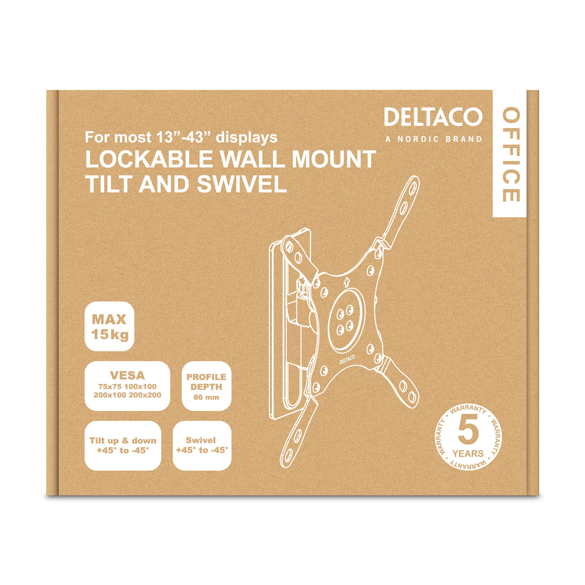 DELTACO Office Lockable Monitor Mount,13"-42",15kg,75x75-200x200