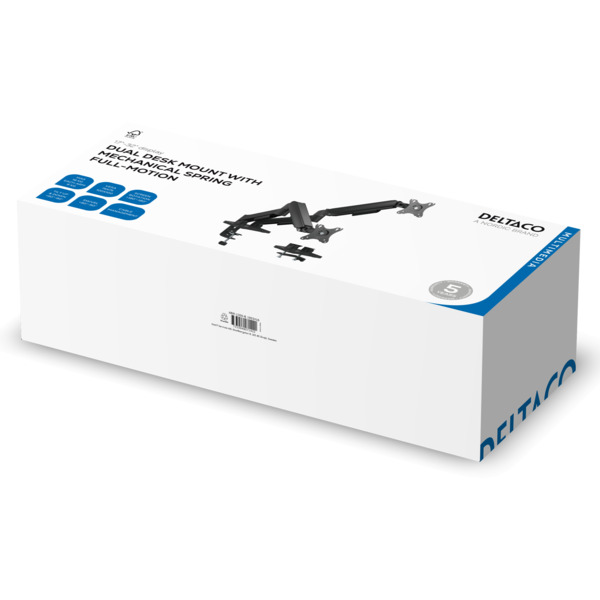 DELTACO ARM-1300-B -p&ouml;yt&auml;teline kahdelle n&auml;yt&ouml;lle 17-32", mekaanisella jousella, 9 kg, VESA 75/100, musta