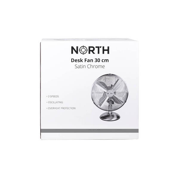 North 30cm - desk fan, satin chrome