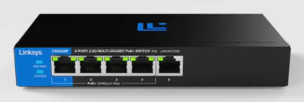 Linksys LN2305P-KE - Hallitsematon 5-porttinen 2,5 gigabitin Power over Ethernet -kytkin, Musta, Sininen