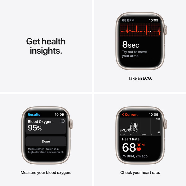 Apple Watch Series 7 GPS + Cellular, 45mm Starlight Aluminium Case with Starlight Sport Band - Regular