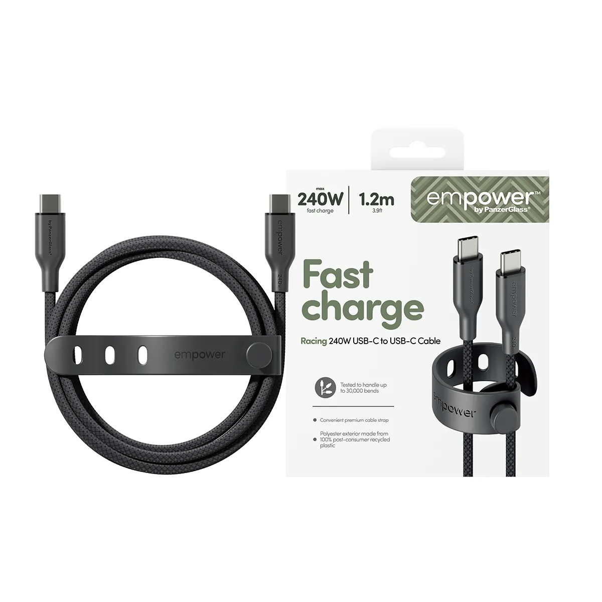 PanzerGlass EMPOWER USB-C cable, 240W, 1.2 m, Space Black