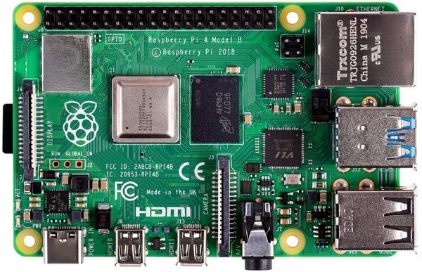 Raspberry Pi 4 Model B, 4 GB RAM, USB-C, dual Micro HDMI