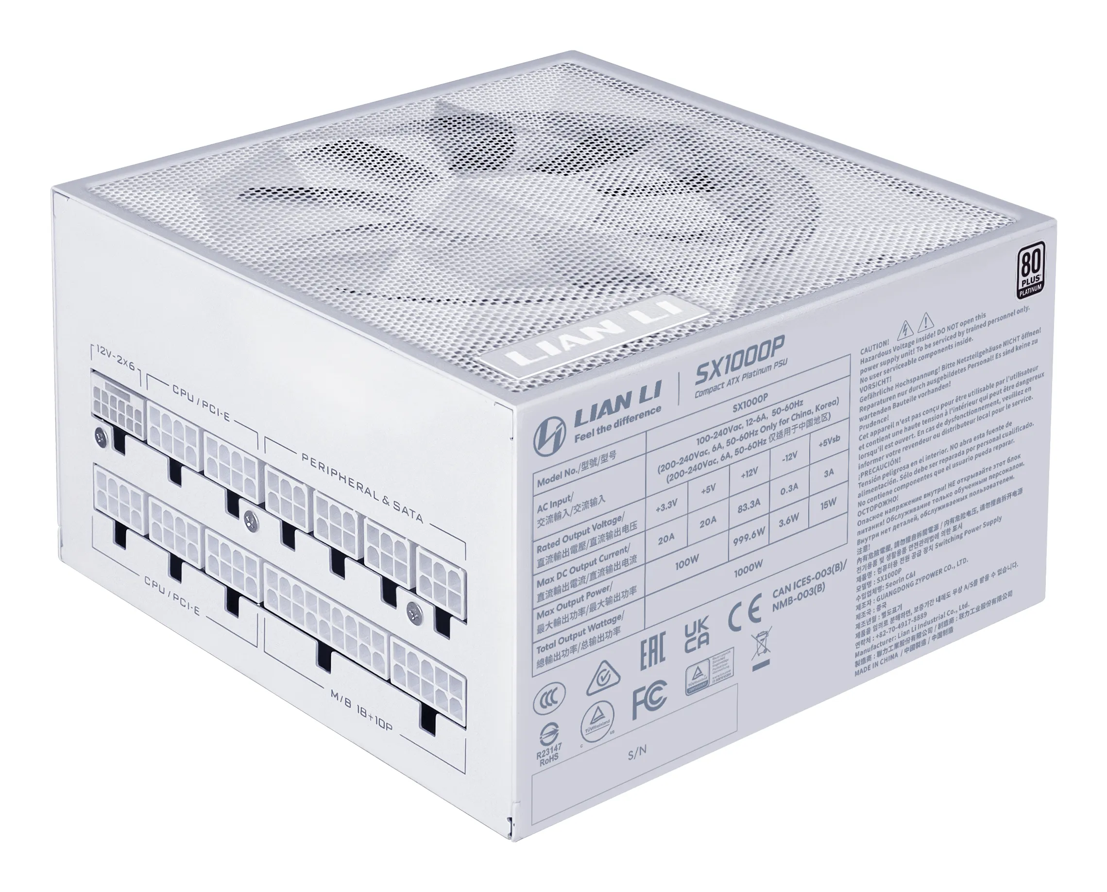 LIAN LI SX1000P White 1000W - PSU, 80 Plus Platinum