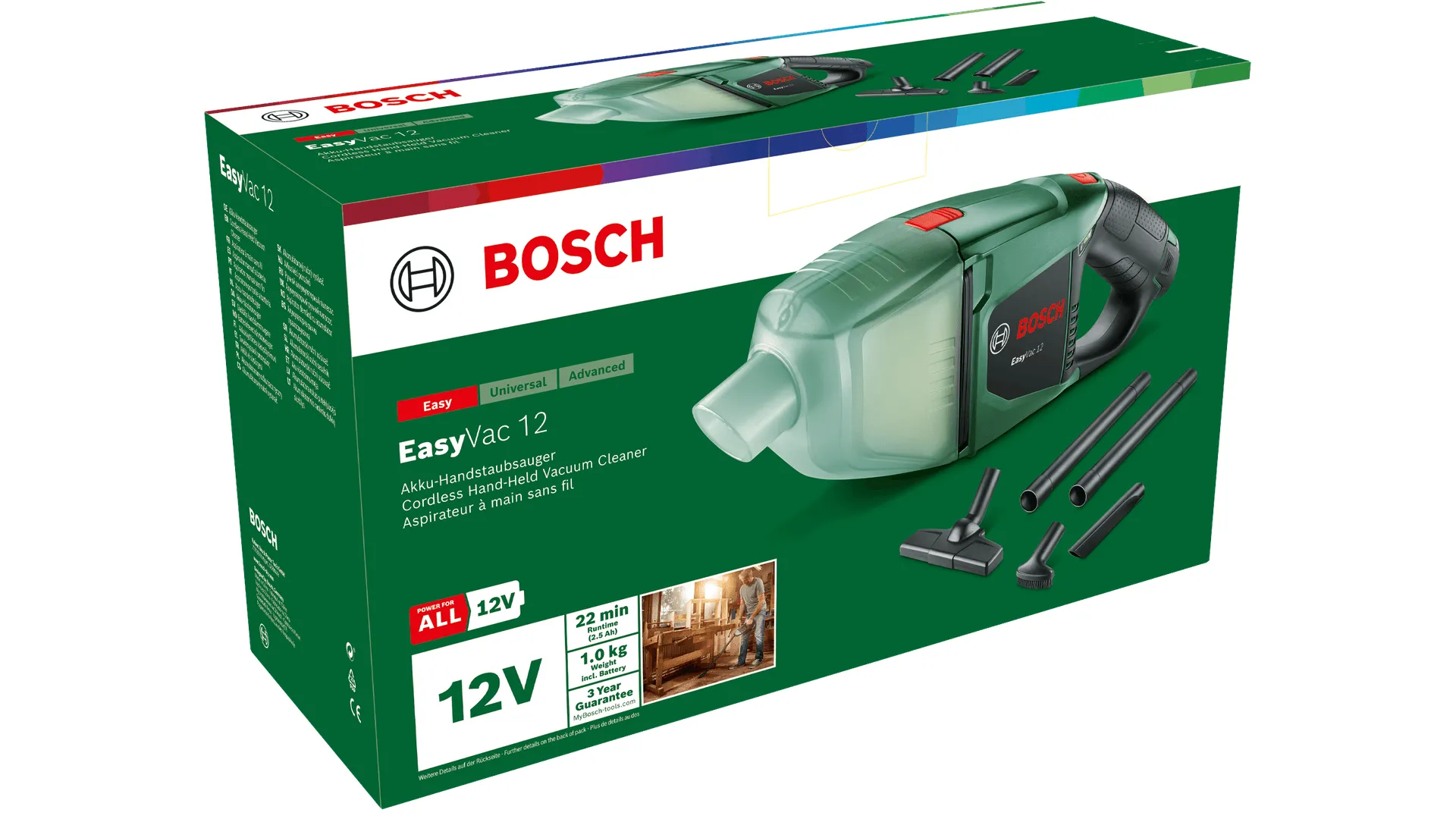 Bosch EasyVac 12 12V 2.5 Ah 0.38 L Handheld vacuum cleaner, Black, Green