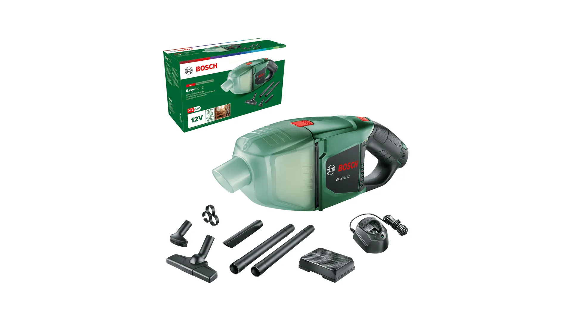 Bosch EasyVac 12 12V 2.5 Ah 0.38 L Handheld vacuum cleaner, Black, Green