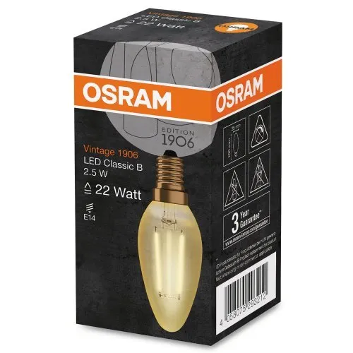 Ledvance LED 1906, Vintage candle, 22W/825 fil, Gold, E14