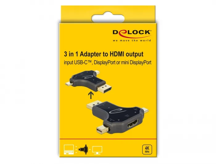 Delock 3 in 1 Monitor Adapter with USB-C / DisplayPort / mini Display
