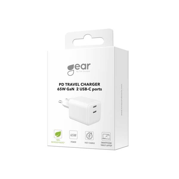 GEAR Charger 220V 2xUSB-C PD/PPS 65W GaN White