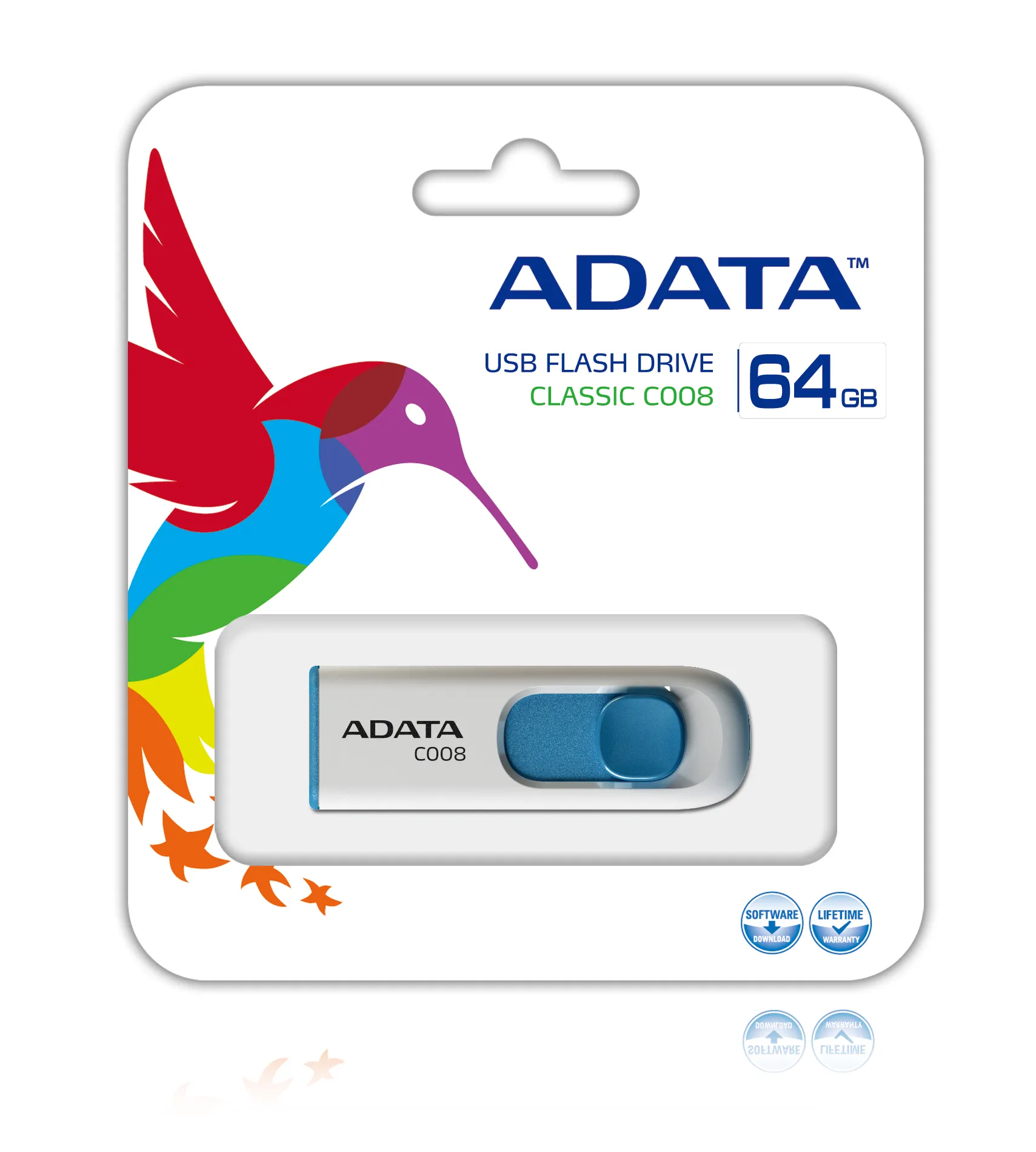 A-Data 64 GB C008 USB 2.0 - minne, Blå/Vit