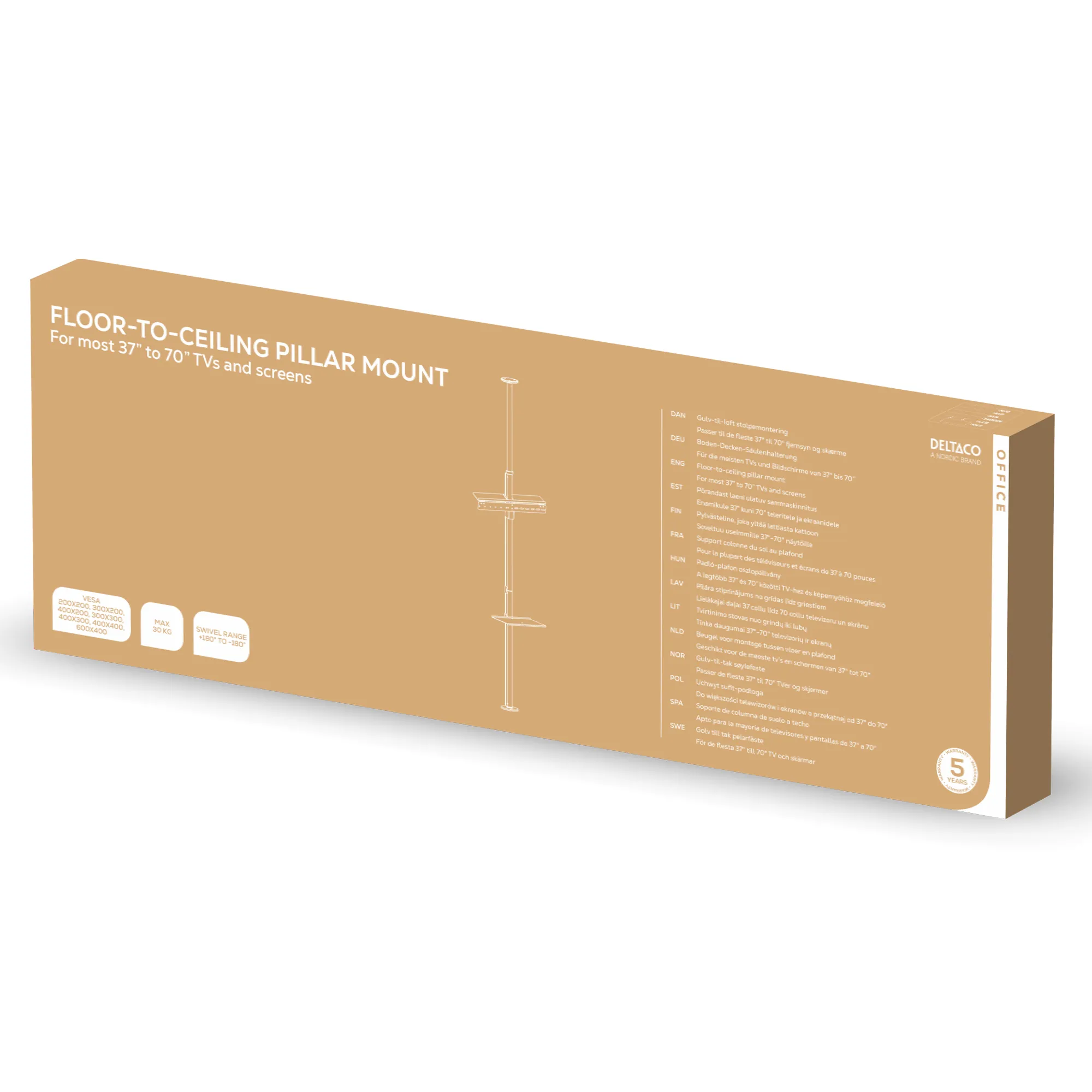 Deltaco Office Floor to Ceiling Mount 37"-70", 200x200-600x400, 30kg