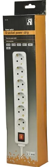Deltaco GT-124 6 outlets Power Strip, 1.5 m, White