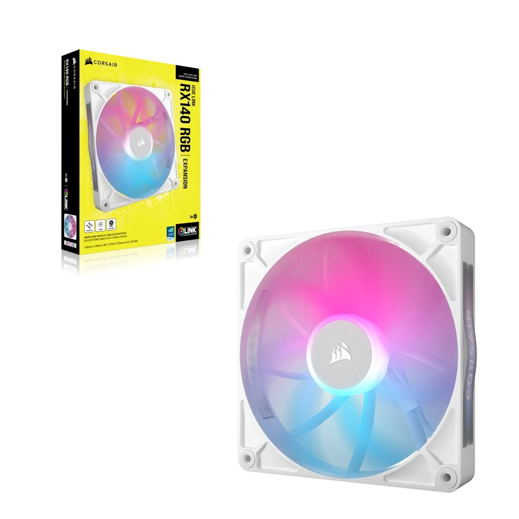 CORSAIR iCUE LINK RX140 RGB, 140mm PWM -case fan, white