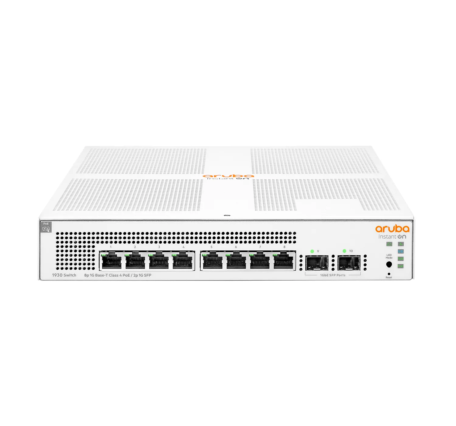 Aruba Instant On 1930 8G Class4 PoE 2SFP 124W Switch 8x 10/100/1000T 30W PoE ports and 2 SFP 1GbE ports. Plug-and-play switches optimized with Instant On APs. M