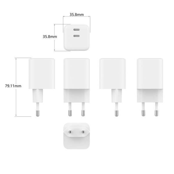 GEAR Charger 220V 2xUSB-C PD/PPS 65W GaN White