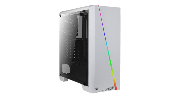 AeroCool Cylon -miditornikotelo ikkunalla ja RGB-valaistuksella, valkoinen