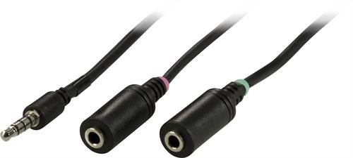 DELTACO headset-sovitin, 1x3,5mm uros - 2x3,5mm naaras, 0,5m, musta