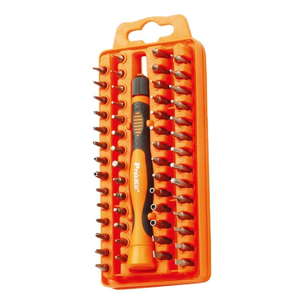 Pros'Kit SD-9808N, kit med mejsel och 58 olika bitsar, orange