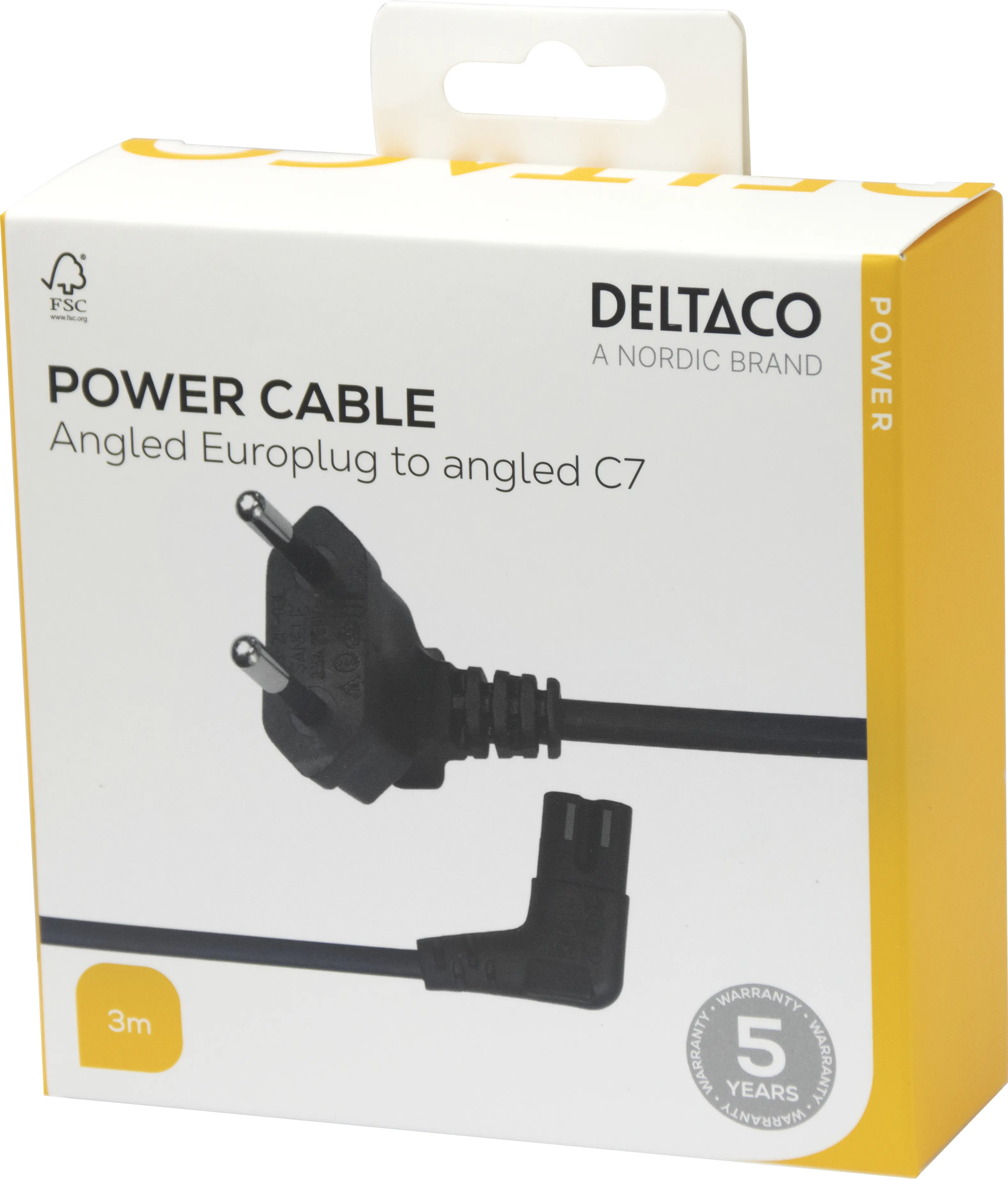 Deltaco CEE 7/16 - C7 - power cord, angled, 3,0m, Black Deltaco CEE 7/16 - C7 - power cord, angled, 3,0m, Black