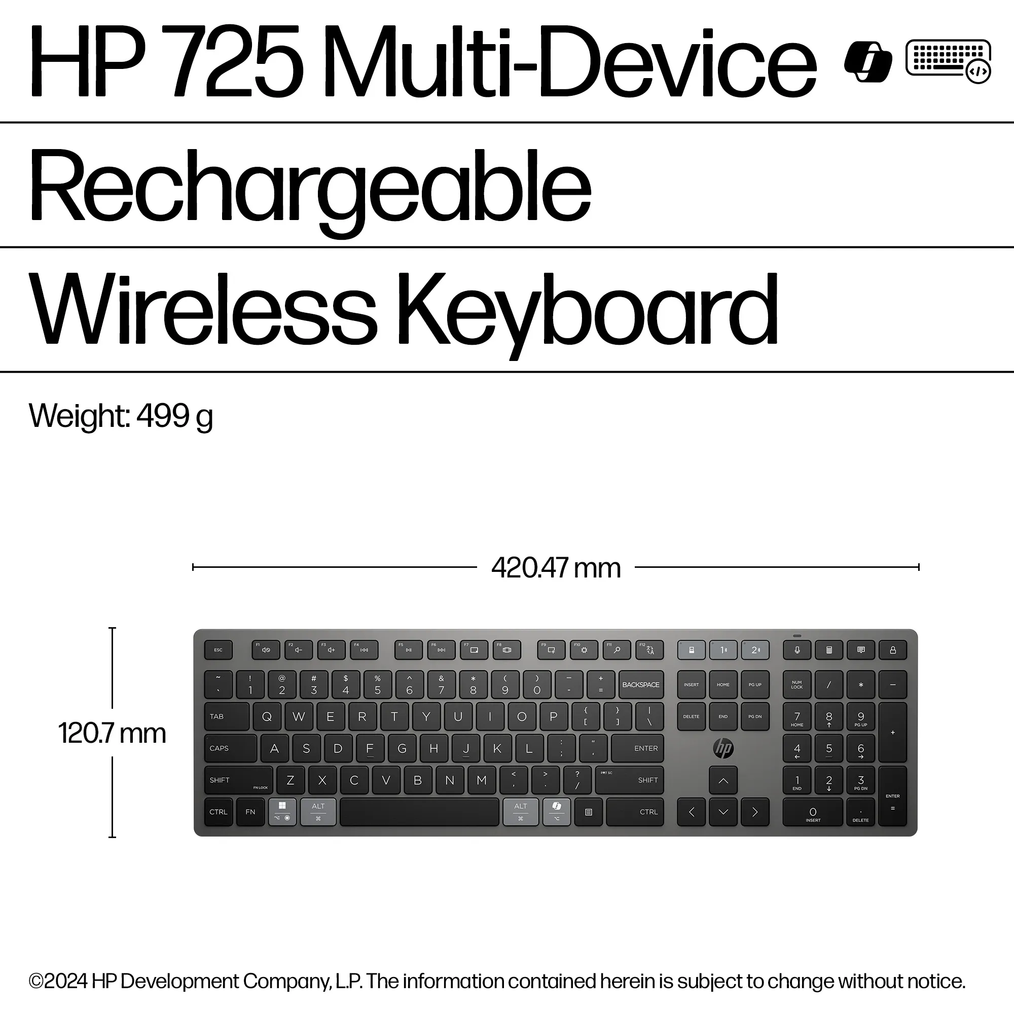 HP 725 Multi-Device Rechargeable Wireless Keyboard Smartbuy