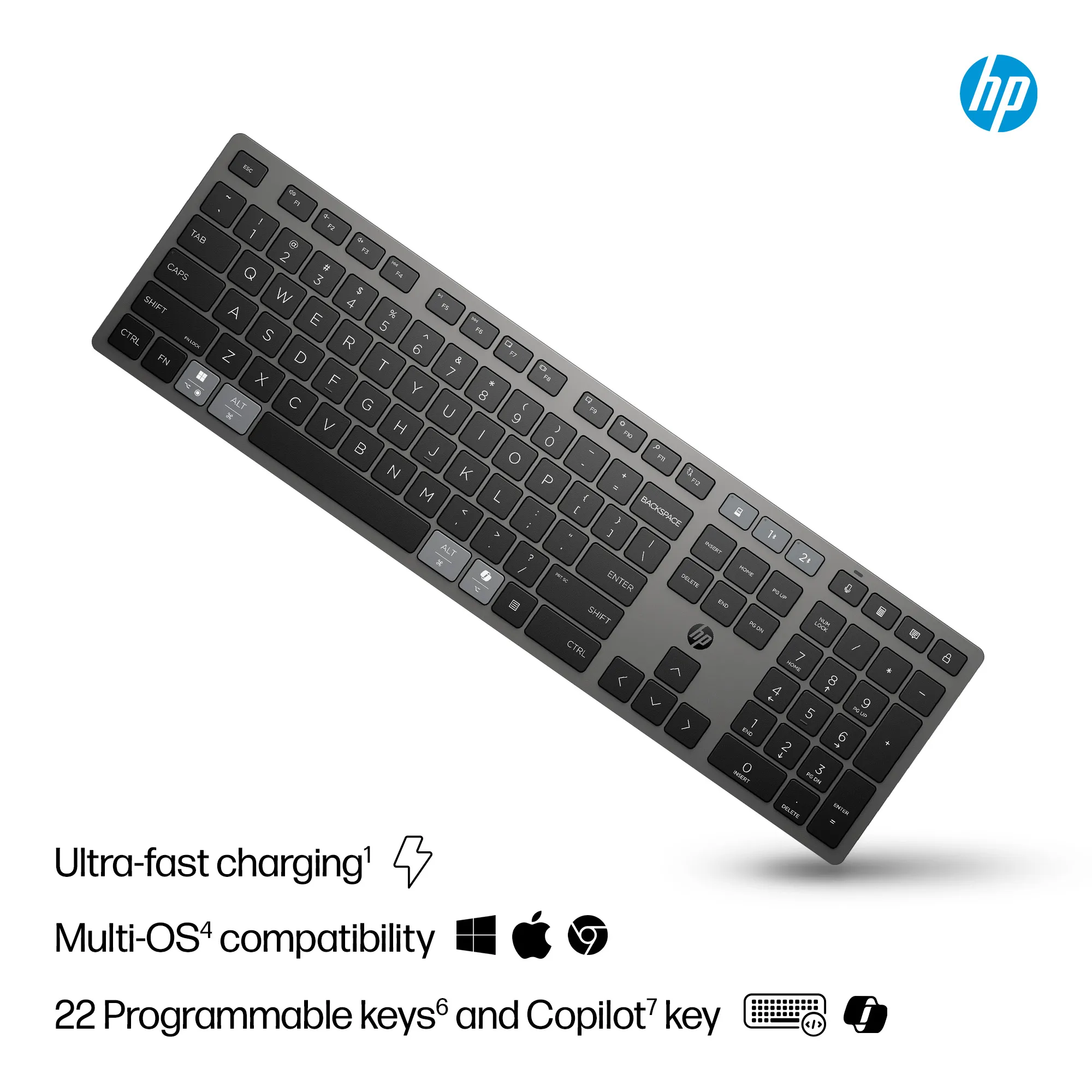 HP 725 Multi-Device Rechargeable Wireless Keyboard Smartbuy