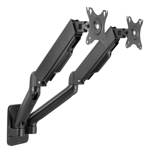 Deltaco Office kaasujousi, Dual -seinäteline, musta, 17"-32", 2x9Kg
