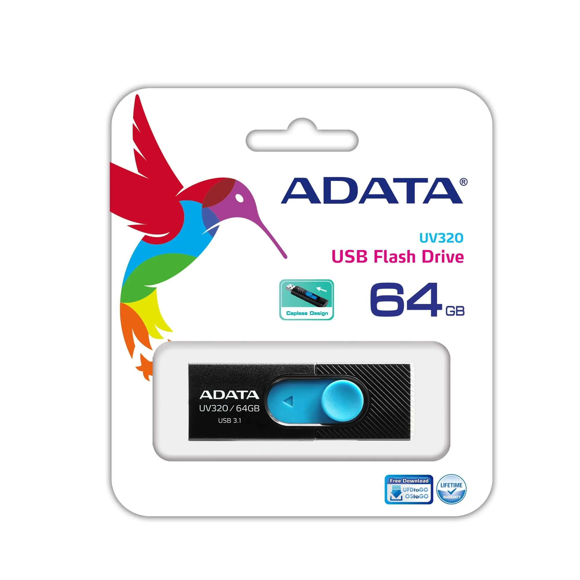 A-Data 64 GB UV320 USB 3.1 - minne, Svart/Blå